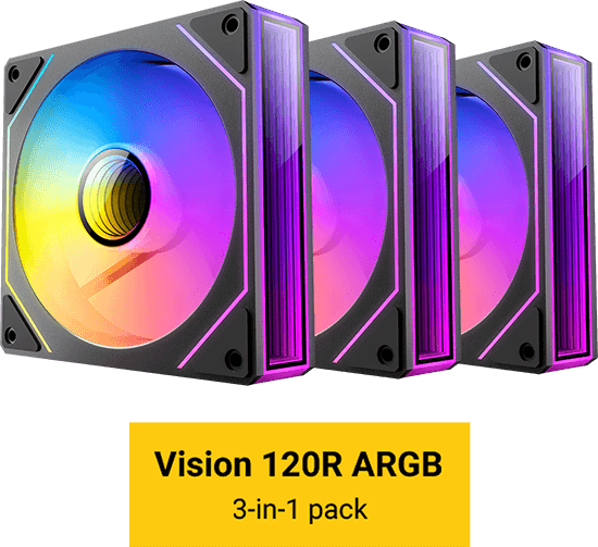 KIT 3 VENTILADORES AUXILIAR VISION 120R A-RGB NEGRO ANTEC