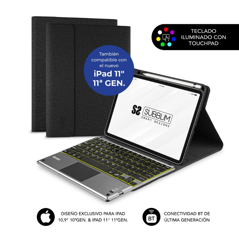 FUNDA TABLET IPAD PRO 10.9"/11" 10Gen/11a Gen 2025 CON TECLADO  NEGRO SUBBLIM
