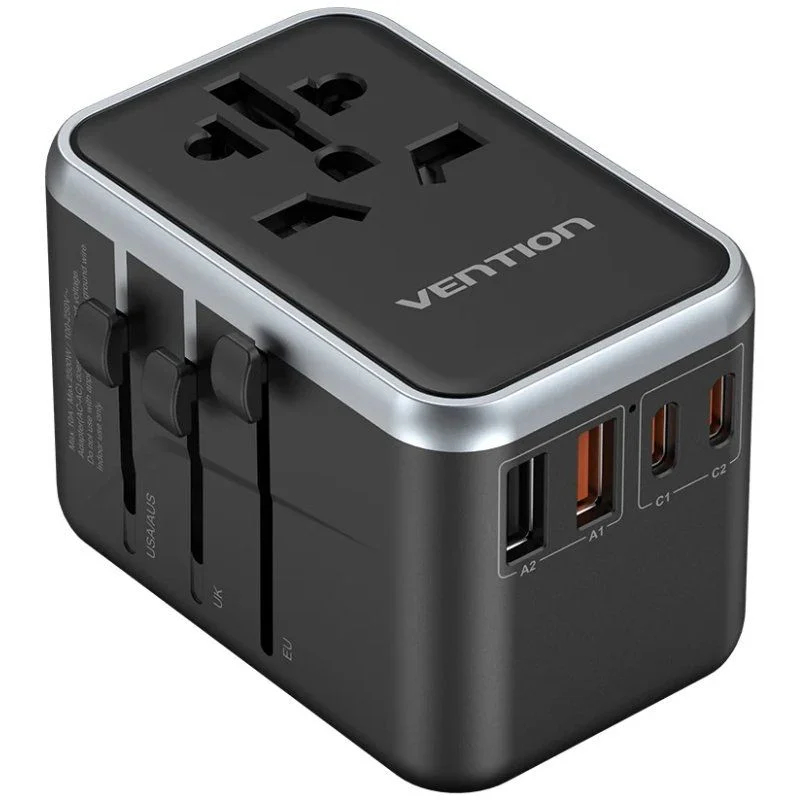 CARGADOR PARED UNIVERSAL TOMA DE CORRIENTE/2xUSB-C/2xUSB-A 65W NEGRO VENTION