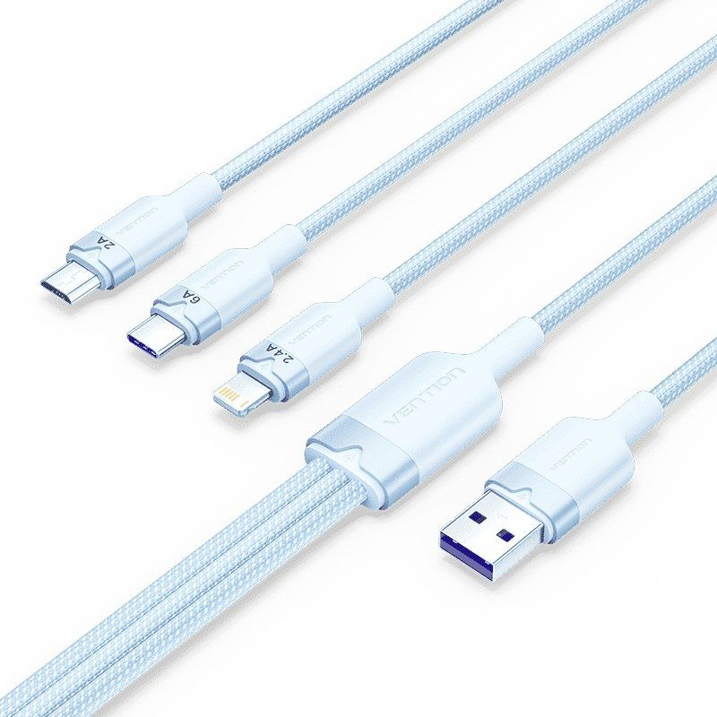 CABLE USB 2.0 A USB-C + MICROUSB/M + LIGHTNING TRENZADO 1.5 M AZUL VENTION