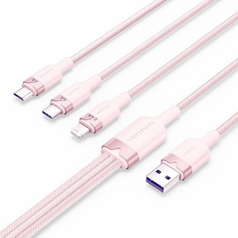 CABLE USB 2.0 A USB-C + MICROUSB/M + LIGHTNING TRENZADO 1.5 M ROSA VENTION