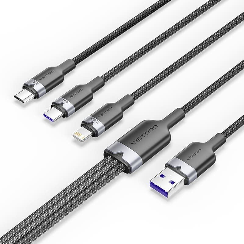 CABLE USB 2.0 A USB-C + MICROUSB/M + LIGHTNING 1.5 M NEGRO VENTION