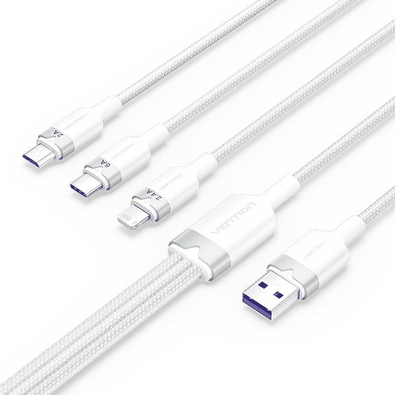 CABLE USB 2.0 A USB-C + MICROUSB/M + LIGHTNING 1.5 M BLANCO VENTION