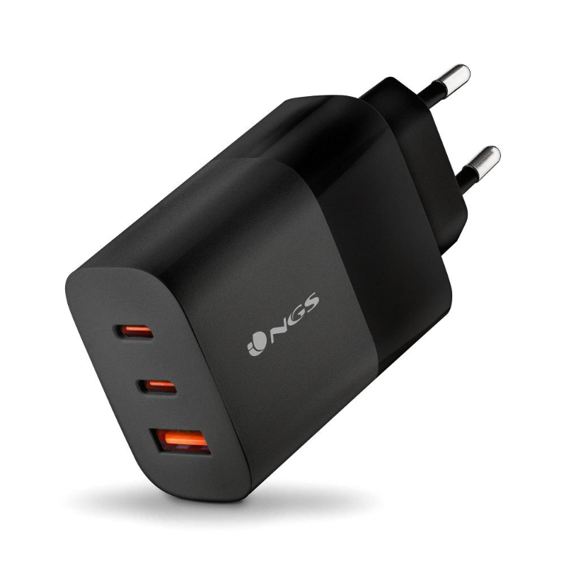 CARGADOR PARED GaN2 2xUSB-C + USB-A 65W NEGRO NGS