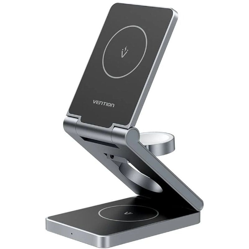 SOPORTE BASE DE CARGA INALAMBRICO 3en1 MAGSAFE 15W NEGRO VENTION