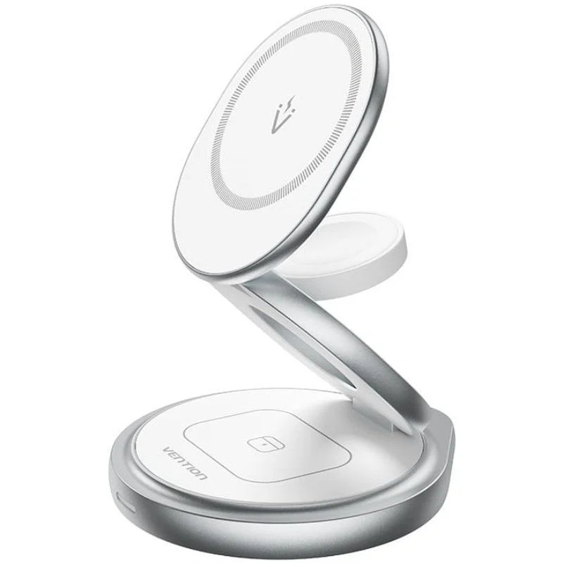 SOPORTE BASE DE CARGA INALAMBRICO 3en1 MAGSAFE 360º 15W BLANCO VENTION