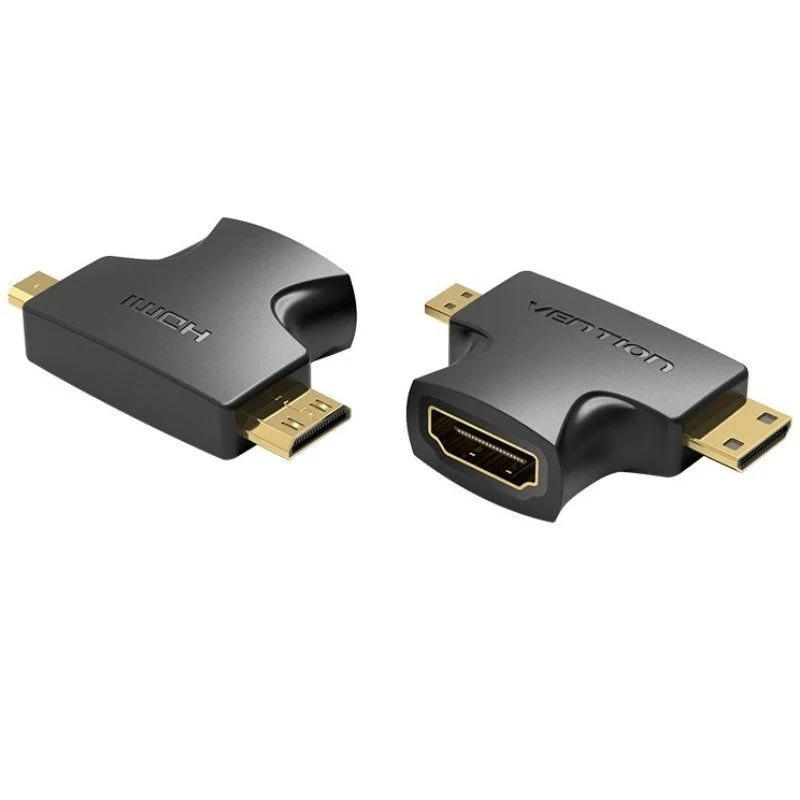ADAPTADOR HDMI 2 EN 1 HDMI/H A MICRO HDMI/M-MINI HDMI/M NEGRO VENTION