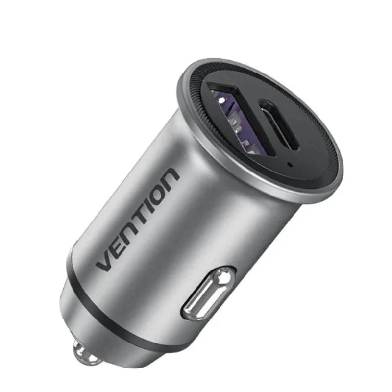 CARGADOR COCHE USB-A + USB-C 30W GRIS VENTION