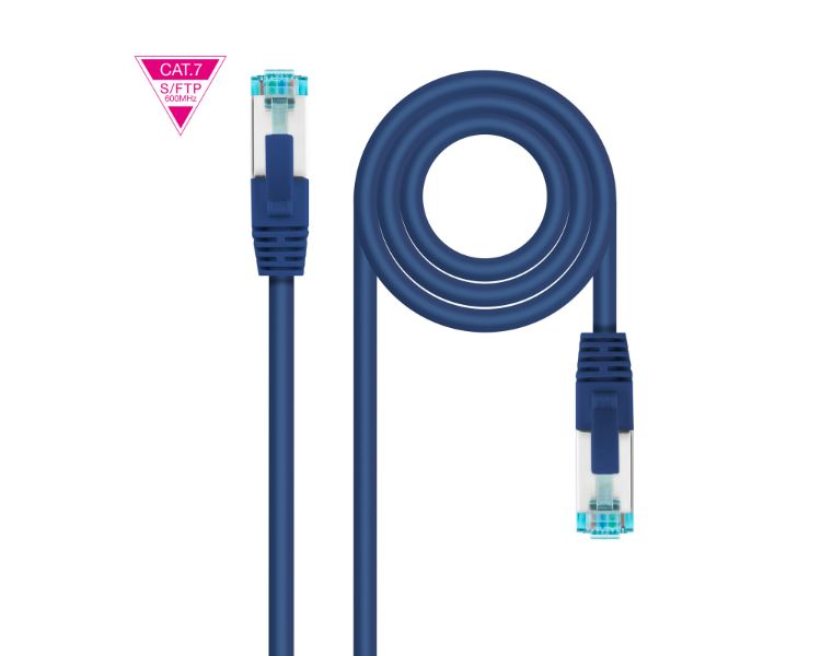 CABLE DE RED LATIGUILLO 600MHZ LSZH SFTP PIMF CAT7 AWG26 2 M AZUL NANOCABLE