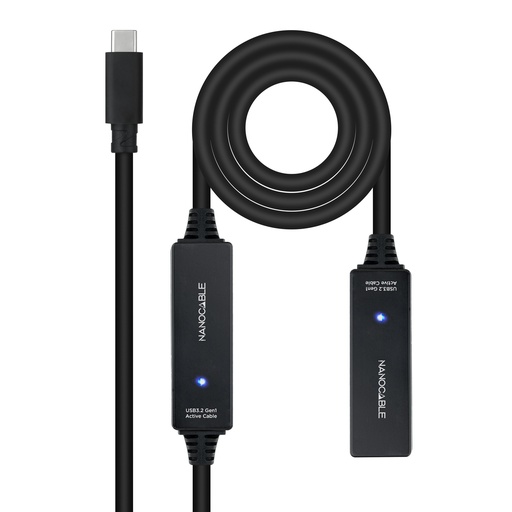 [44770] CABLE USB 3.2 Gen1 PROLONGADOR CON AMPLIFICADOR USB-C/M-H 10 M NEGRO NANOCABLE