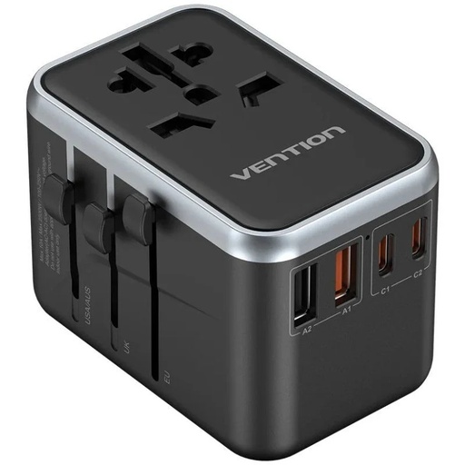 [44029] CARGADOR PARED UNIVERSAL TOMA DE CORRIENTE/2xUSB-C/2xUSB-A 65W NEGRO VENTION