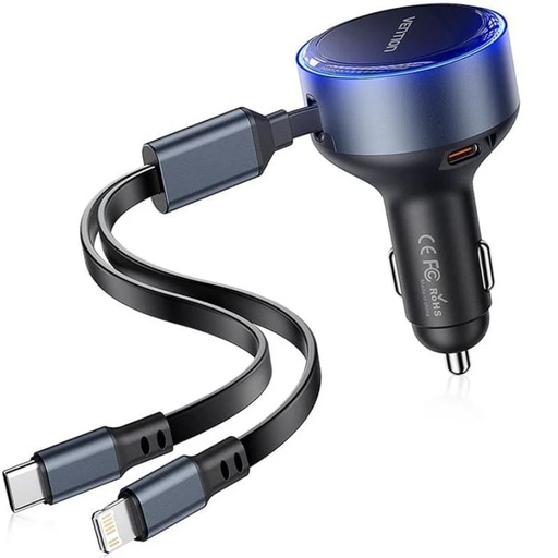 [44004] CARGADOR COCHE USB-C/M USB-C/H LIGHTNING/M 30W NEGRO VENTION