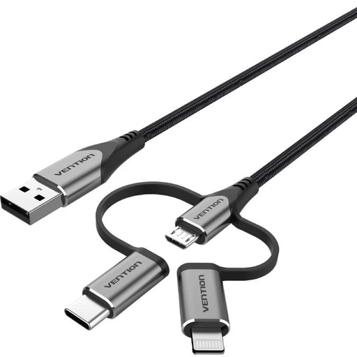 [43567] CABLE USB 2.0/M MICRO USB/M-USB-C/M-LIGHTNING-M 1 M GRIS VENTION