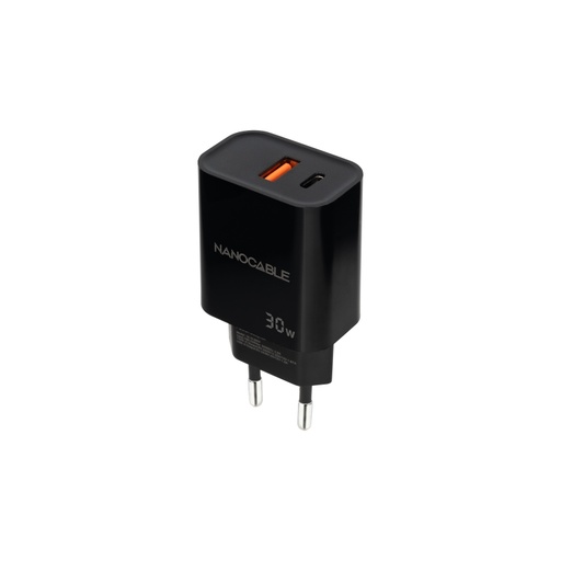 [43545] CARGADOR PARED 1XUSB-C PD 1xUSB-A/QC 30W NEGRO NANOCABLE