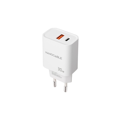 [43544] CARGADOR PARED 1XUSB-C PD 1xUSB-A/QC 30W BLANCO NANOCABLE