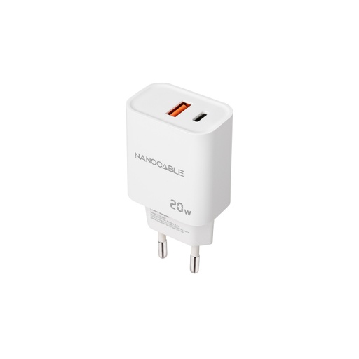 [43540] CARGADOR PARED 1XUSB-C PD 1xUSB-A/QC 20W BLANCO NANOCABLE