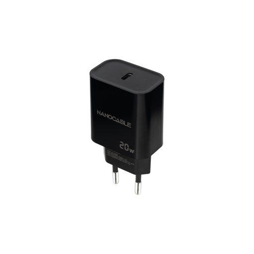 [43539] CARGADOR PARED 1XUSB-C PD 20W NEGRO NANOCABLE