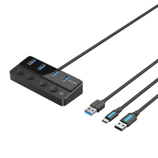 [43508] HUB 4 PUERTOS 3.0 USB 4xUSB 1xUSB-C PD NEGRO VENTION