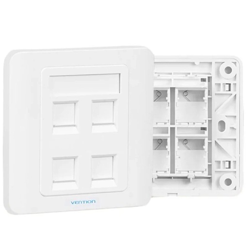 [43273] PLACA DE PARED TIPO 86 4 PUERTOs RJ45 BLANCO VENTION