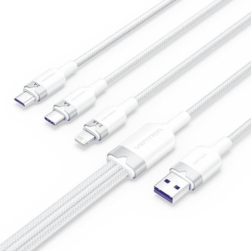 [43136] CABLE USB 2.0 A USB-C + MICROUSB/M + LIGHTNING 1.5 M BLANCO VENTION