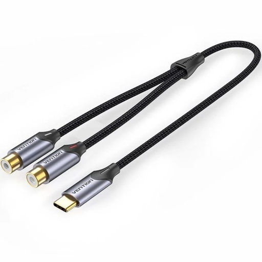 [43007] CONVERSOR USB-C/M A 2x RCA/H 0.5 GRIS VENTION