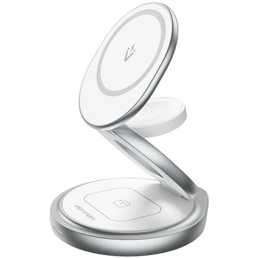 [41937] SOPORTE BASE DE CARGA INALAMBRICO 3en1 MAGSAFE 360º 15W BLANCO VENTION