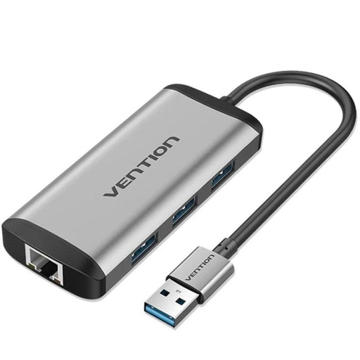 [41935] HUB 4 PUERTOS USB 3.0 3xUSB RJ45 0.15 M GRIS VENTION