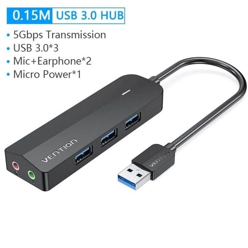 [40949] HUB 4 PUERTOS USB 3.0 3xUSB 1xMICRO USB PD GRIS VENTION