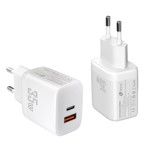 [39866] CARGADOR PARED/VIAJE USB-C PD+ 1 USB-A 35W BLANCO LEOTEC