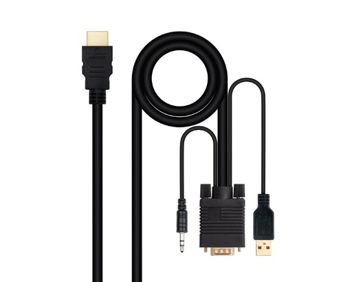 [38632] CONVERSOR HDMI A VGA + AUDIO + USB 1.8 M NEGRO NANOCABLE
