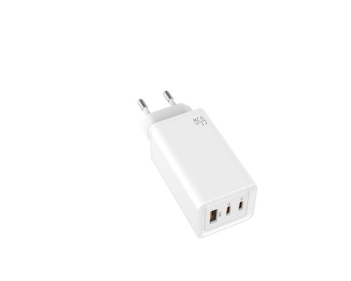[37002] CARGADOR PARED/VIAJE GaN 2xUSB-C/PD + USB-A 65W BLANCO LEOTEC