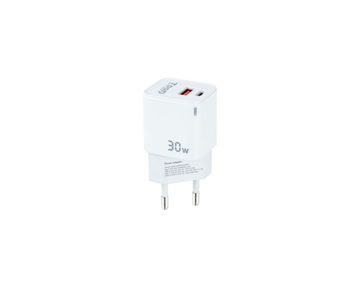 [36995] CARGADOR PARED/VIAJE GaN USB-C/PD + USB-A/QC 30W BLANCO TOOQ