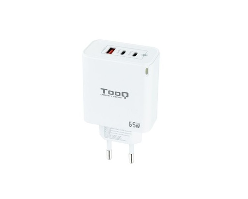 [36994] CARGADOR PARED/VIAJE GaN 2xUSB-C/PD + USB-A/QC 65W BLANCO TOOQ
