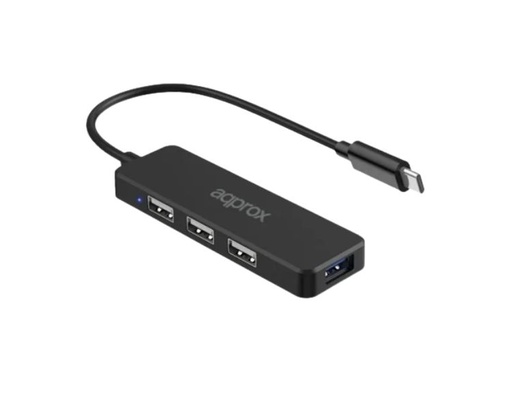 [35784] HUB 3 PUERTOS USB 2.0 + 1 PUERTO USB 3.0 TYPE C NEGRO APPROX