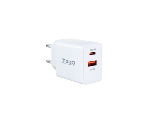 [35553] CARGADOR PARED AUTOMATICO 1XUSB + 1XUSB-C 20W 0.8A BLANCO TOOQ