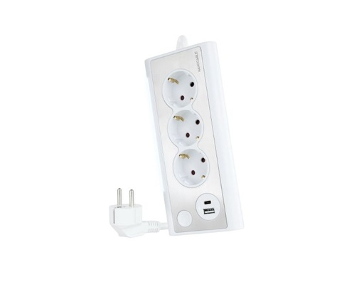 [35417] REGLETA SOBREMESA 3 TOMAS + 2xUSB CON LUZ BLANCO NANOCABLE