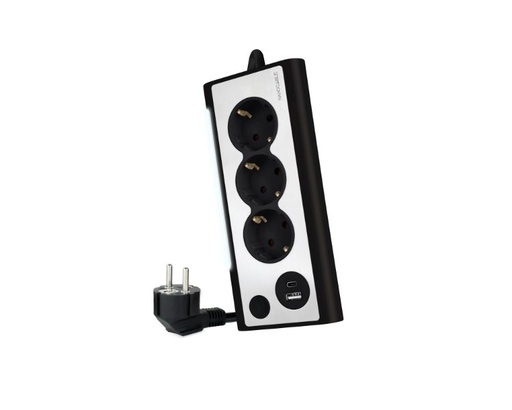 [35416] REGLETA SOBREMESA 3 TOMAS + 2xUSB CON LUZ NEGRO NANOCABLE