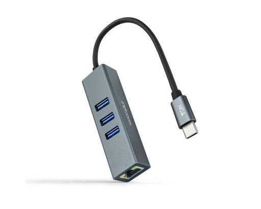 [35415] CONVERSOR USB-C A ETHERNET GIGABIT + 3xUSB 3.0 15cm GRIS NANOCABLE