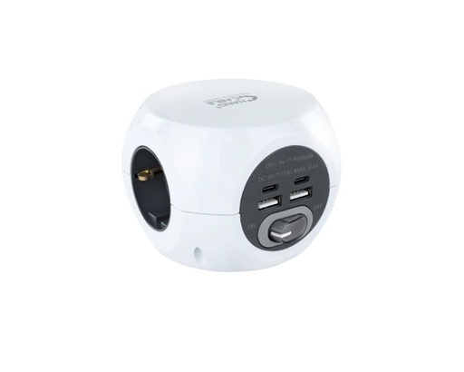 [32534] BASE DE 3 ENCHUFES x4USB (2 USB A + 2 USB-C) + INTERRUPTOR BLANCO NANOCABLE