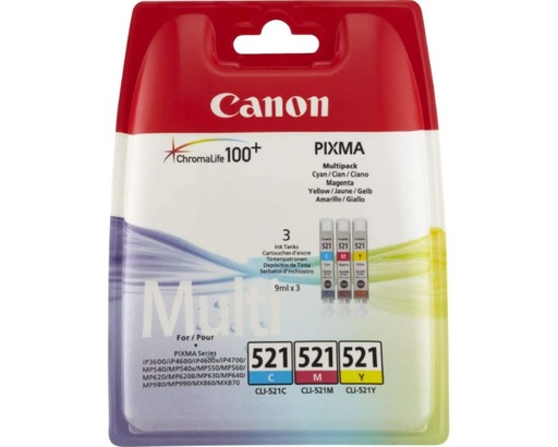 [30990] MULTIPACK 3 CARTUCHOS CANON TINTA CLI-521 C/M/Y