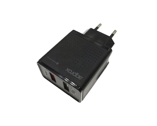 [28877] CARGADOR USB DE VIAJE/PARED DUAL QUICK CHARGE 3.0  NEGRO APPROX