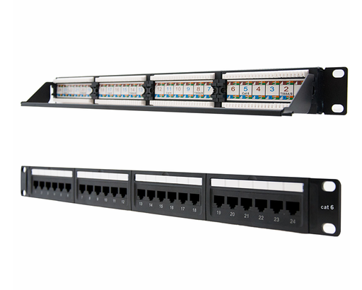 [28574] PATCH PANEL 24 PORT RJ45 CAT.6 UTP 19" 1U DUAL IDC NANOCABLE