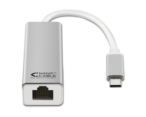 [24987] CONVERSOR USB-C A ETHERNET 10/100/1000 Mbps 15 CM PLATA NANOCABLE